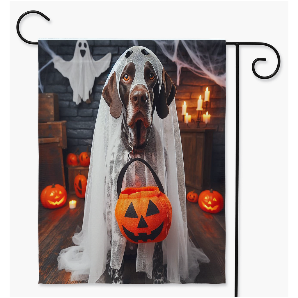 Yard Flags - Oh, the joy of receiving a yard flag featuring a German Shorthaired Pointer dressed as a ghost!