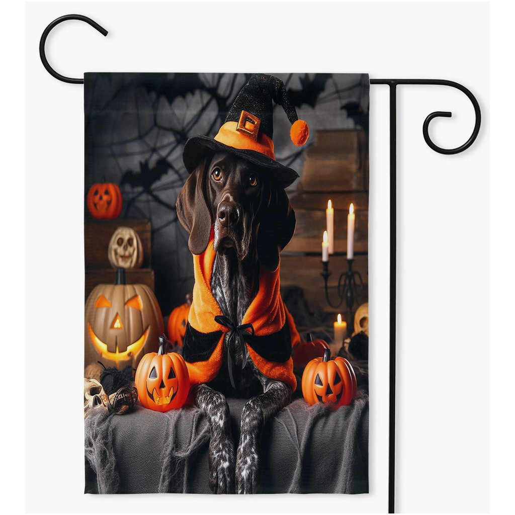 Yard Flags - Oh, the joy of receiving a yard flag featuring a GSP with his pumpkin friends!