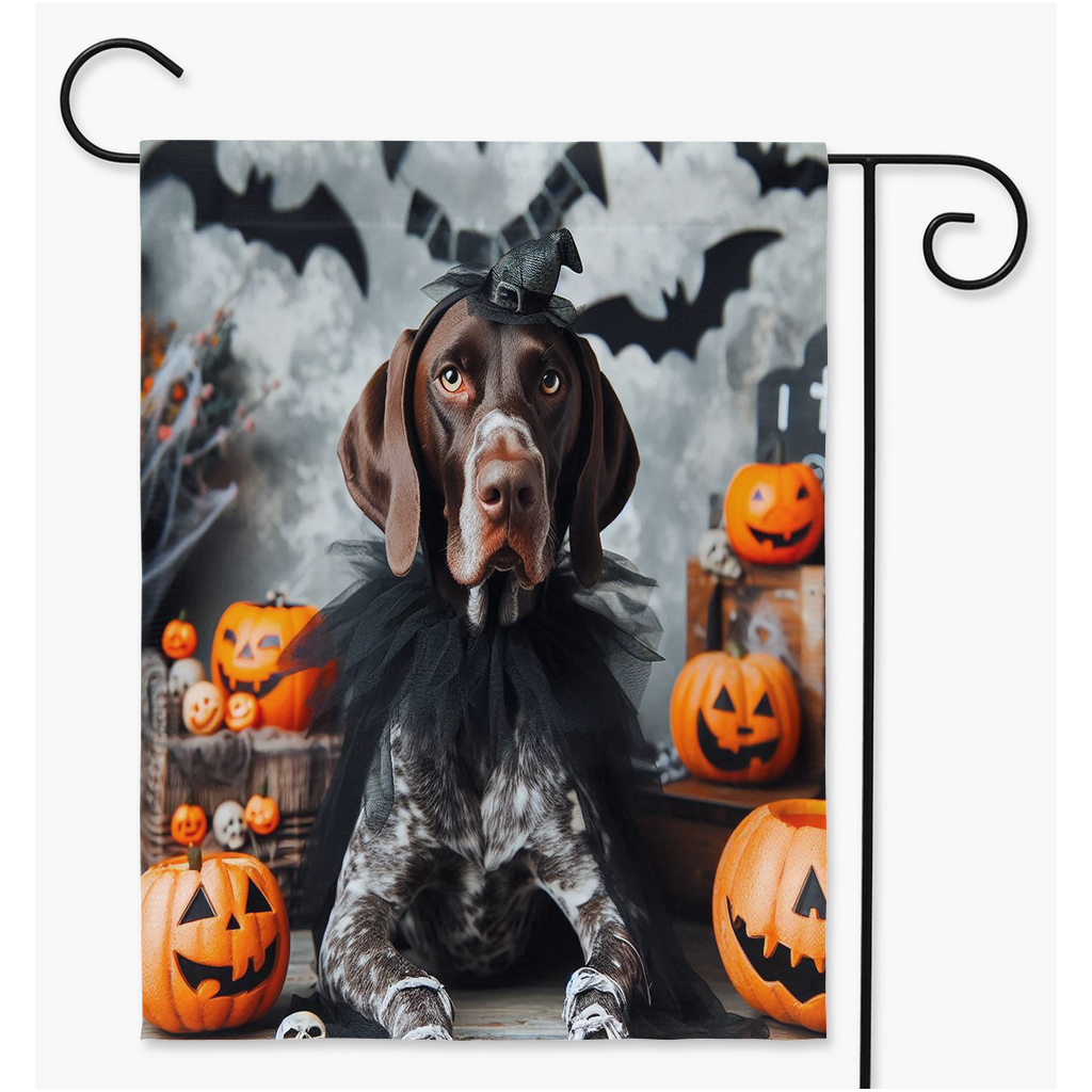 Yard Flags - Oh, the joy of receiving a yard flag featuring a GSP all dressed up for Halloween!