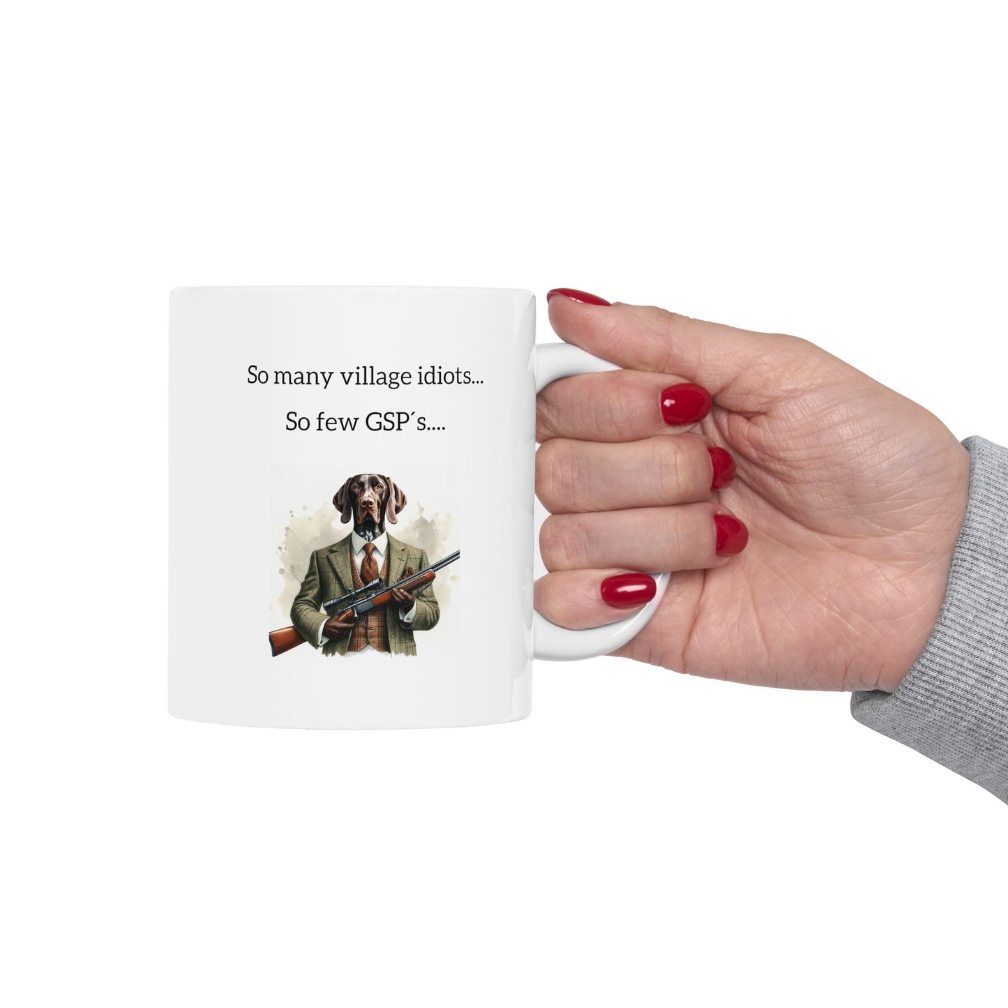 Introducing the āGSP Brewmaster Mugā - Because nothing says "caffeine sophistication" like a GSP in tweed, cradling a rifle. āš¾