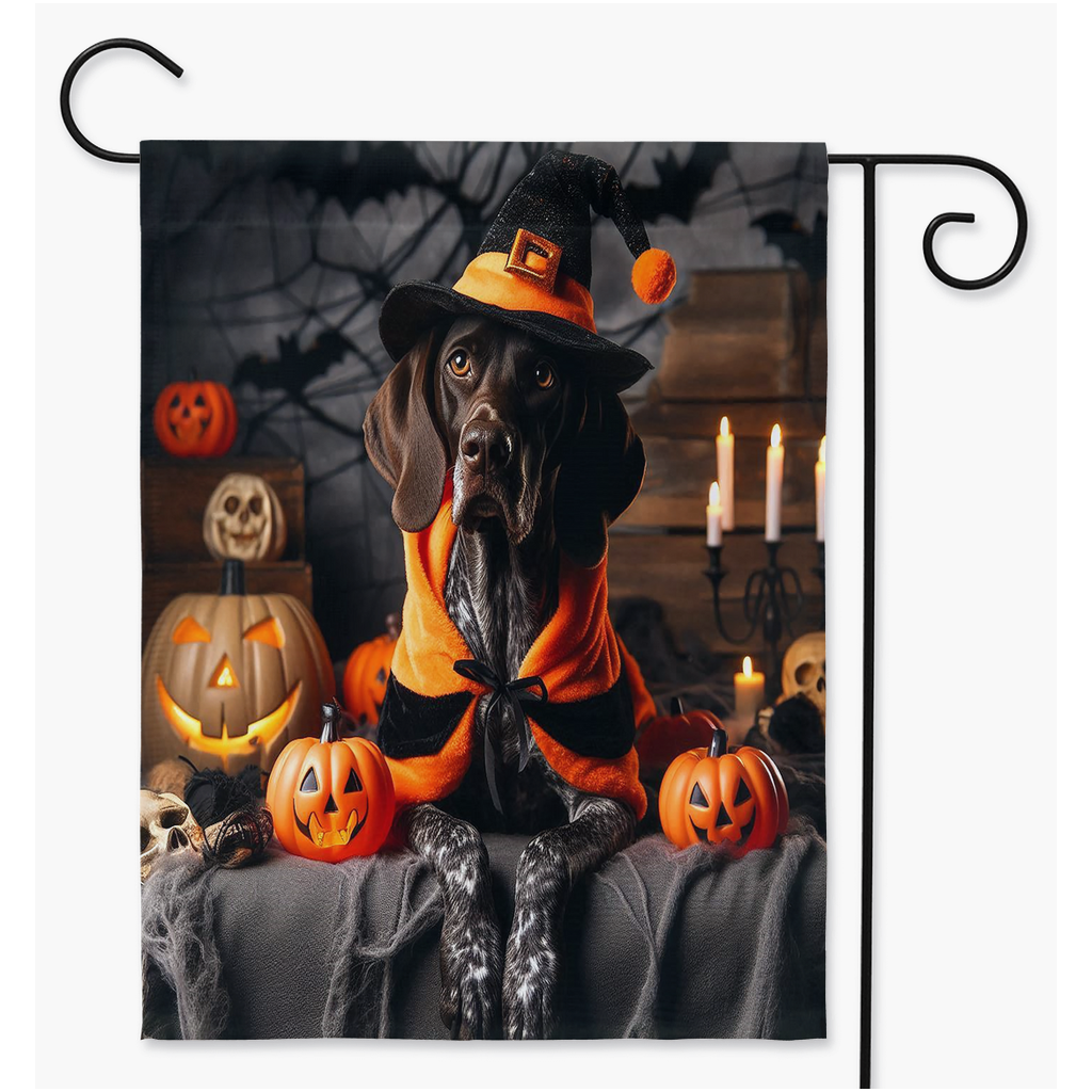 Yard Flags - Oh, the joy of receiving a yard flag featuring a GSP with his pumpkin friends!