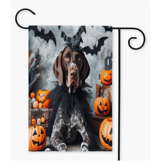 Yard Flags - Oh, the joy of receiving a yard flag featuring a GSP all dressed up for Halloween!